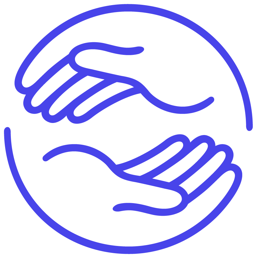 Two horizontal hands, one facing down and one facing up, as if one was giving something to the other