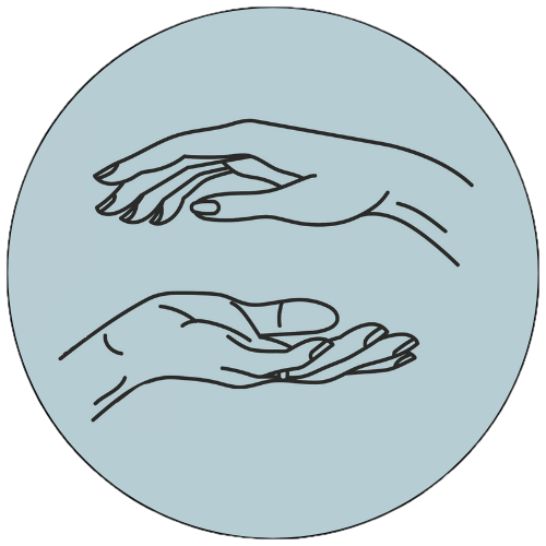 Two horizontal hands, one facing down and one facing up, as if one was giving something to the other